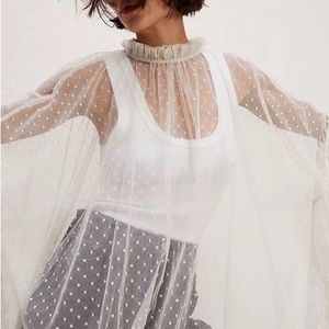 Free People Swiss Dot Ruffle Kaftan - Ivory
